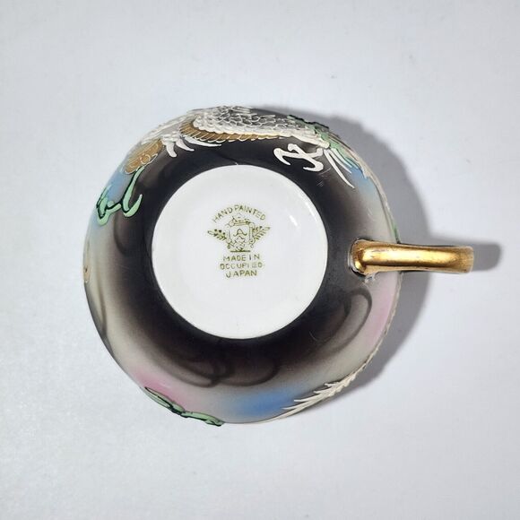 Vintage Dragonware Tea Cup & Saucer Occupied Japan Orange & Black - Picture 4 of 10